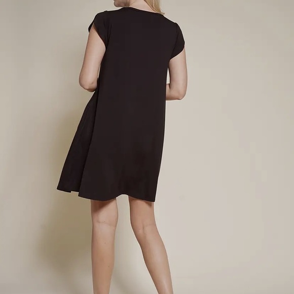 Tulip Sleeve Black Dress w/ Pockets - Picture 2 of 4
